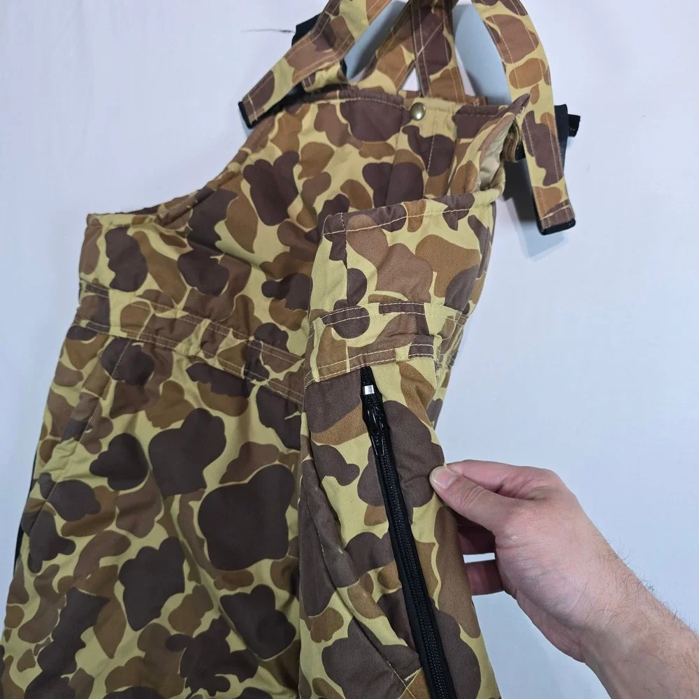 Vintage Gamehide Camo Hunting Bibs Insulated Duck Camouflage Brown Tan Mens L